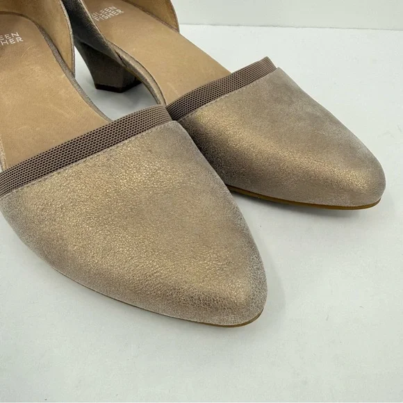 Eileen Fisher Rumi D'Orsay Low-Heel Suede Pumps in Metallic Sand Size 9.5 - Picture 3 of 9